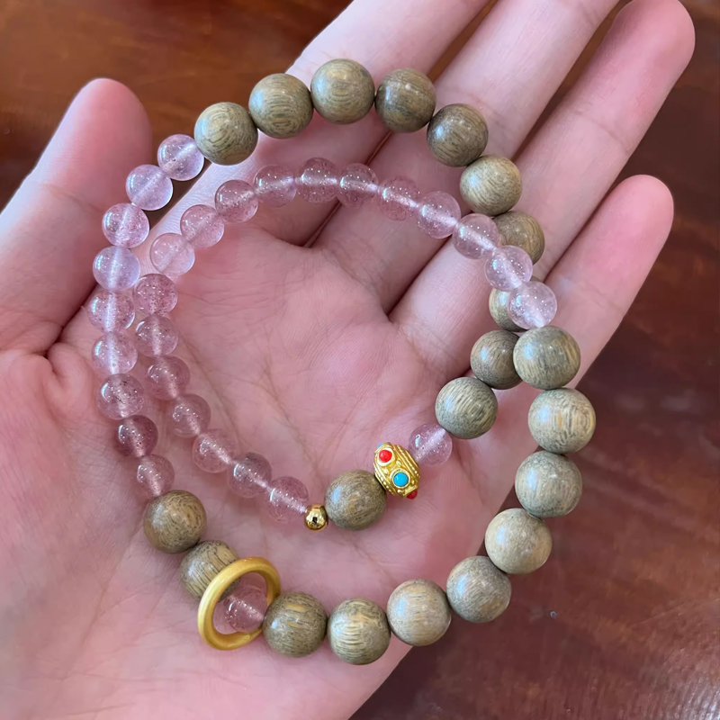 数珠ブレスレット 天然木 天然石 2連数珠 女性用 男性用 ブレスレット 緑檀 白檀 金絲檀 サンダルウッド 水晶 