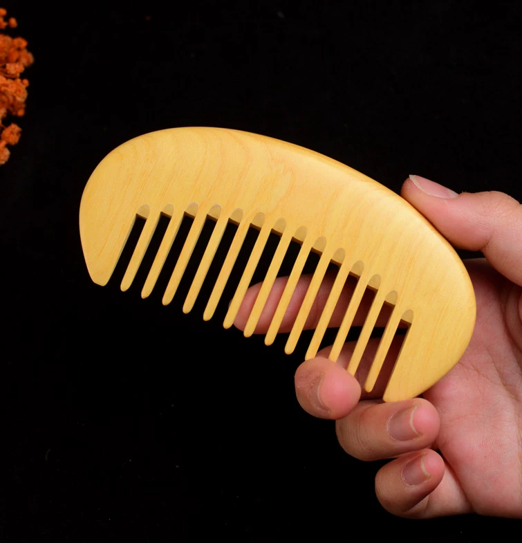 つげ櫛 セット櫛 半月型 手のひらサイズ かわいい ツヤ出しコンパクト携帯ポーチ付き