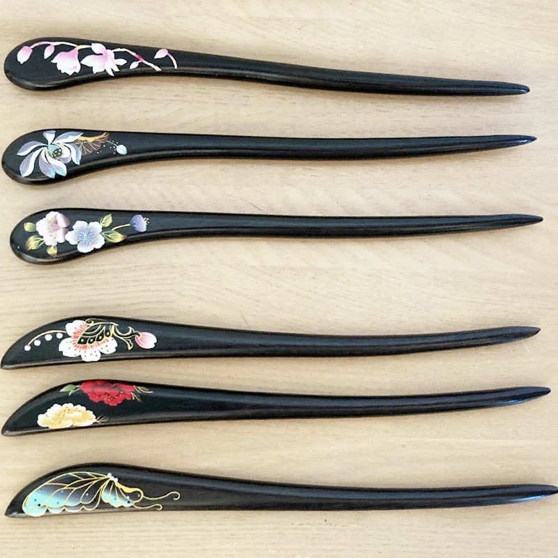 黒壇木 かんざし 天然木 簪 花柄 漆塗 一本差し 普段使い 成人式 留袖用 結婚式 