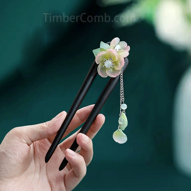 オリジナル手作り u字かんざし プレミアムモデル｜黒檀の艶で首元に高級感を宿す（女性用）-木彫り高級人気専門店