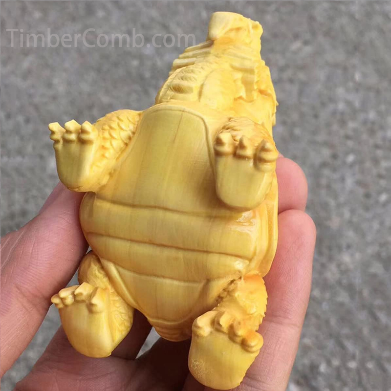 風水 龍亀（ロングイ）木彫り 置物 オブジェ 商売繁盛 開運グッズ 金運アップに 開運祈願 お守り 魔除け お礼 (桧木製)