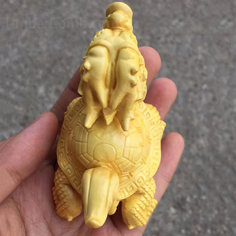 風水 龍亀（ロングイ）木彫り 置物 オブジェ 商売繁盛 開運グッズ 金運アップに 開運祈願 お守り 魔除け お礼 (桧木製)