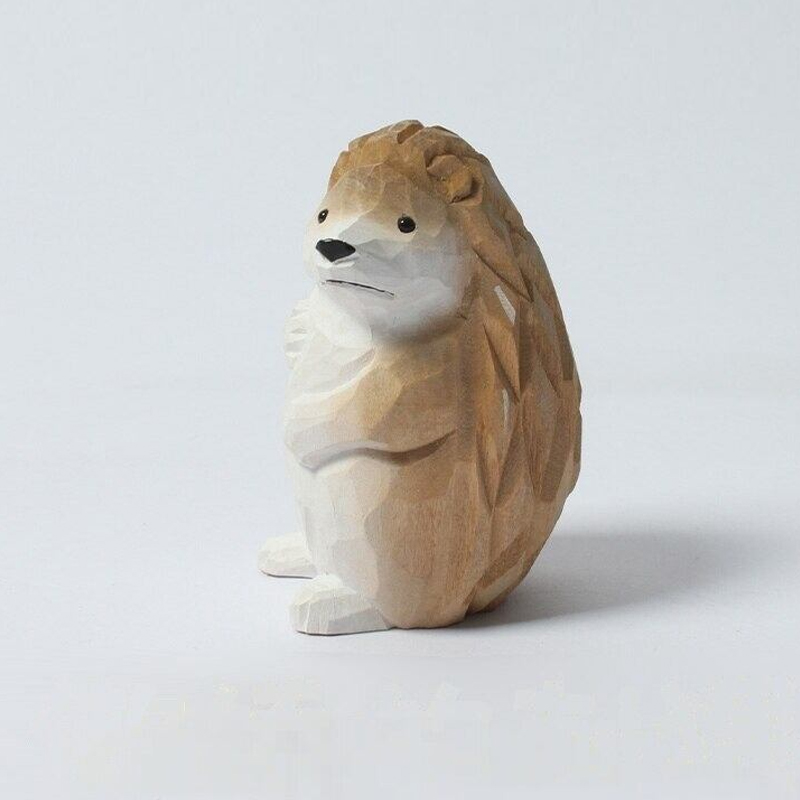木彫りのハリネズミ 置物 ペンギンベビー 贈り物 デスクトップ 部屋飾り物 木製オブジェ 天然木 ハンドメイド