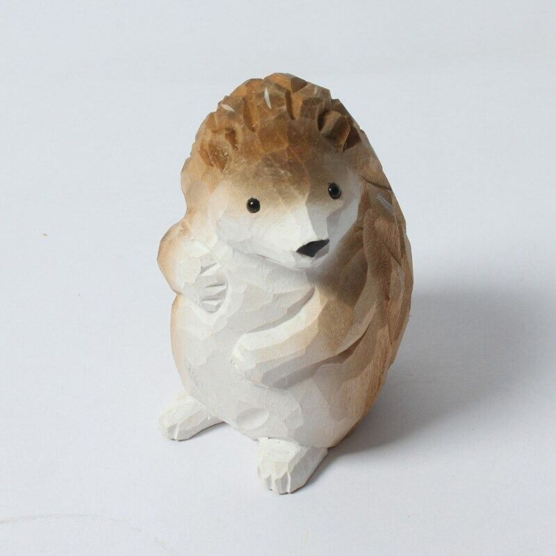 木彫りのハリネズミ 置物 ペンギンベビー 贈り物 デスクトップ 部屋飾り物 木製オブジェ 天然木 ハンドメイド