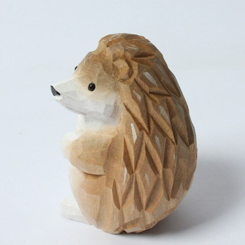 木彫りのハリネズミ 置物 ペンギンベビー 贈り物 デスクトップ 部屋飾り物 木製オブジェ 天然木 ハンドメイド