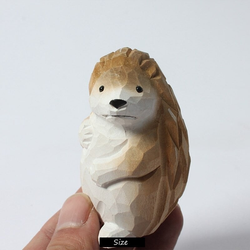 木彫りのハリネズミ 置物 ペンギンベビー 贈り物 デスクトップ 部屋飾り物 木製オブジェ 天然木 ハンドメイド