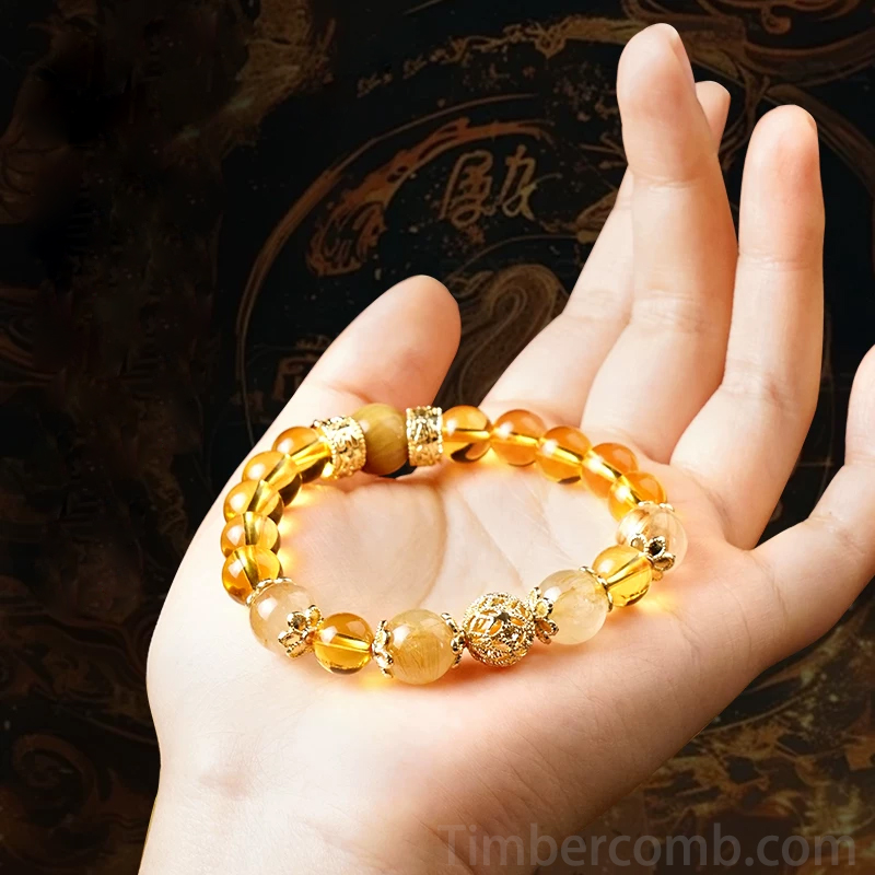 5A シトリンブレスレット【金運】金針水晶 パワーストーン ブレスレット メンズ レディース アクセサリー 天然石