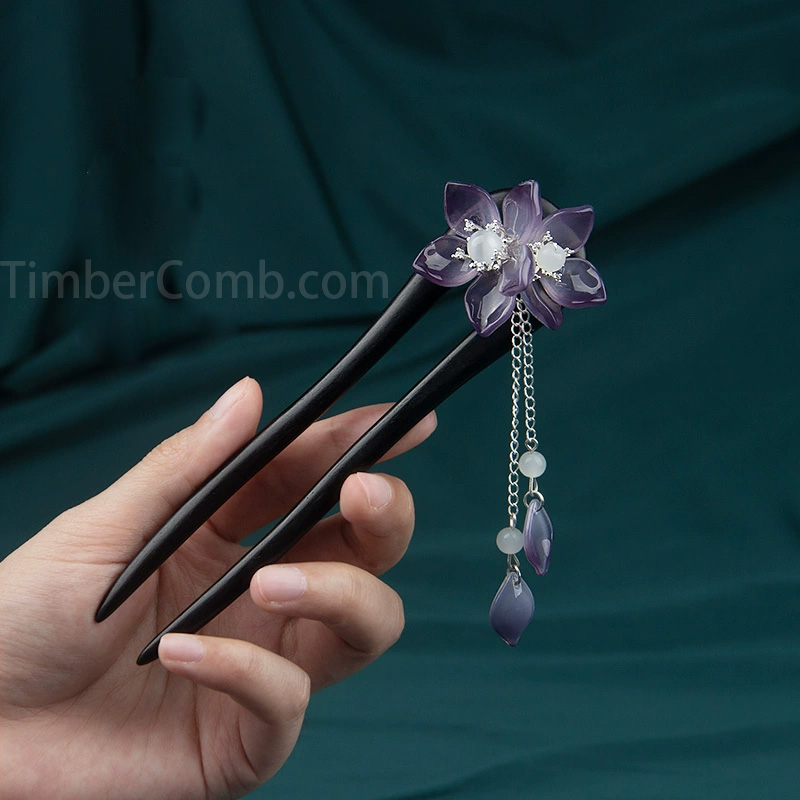 オリジナル手作り u字かんざし プレミアムモデル｜黒檀の艶で首元に高級感を宿す（女性用）-木彫り高級人気専門店