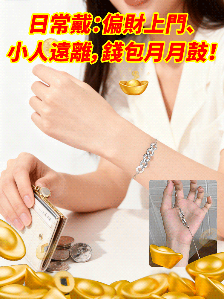 波光粼粼五帝錢幣招財手鍊