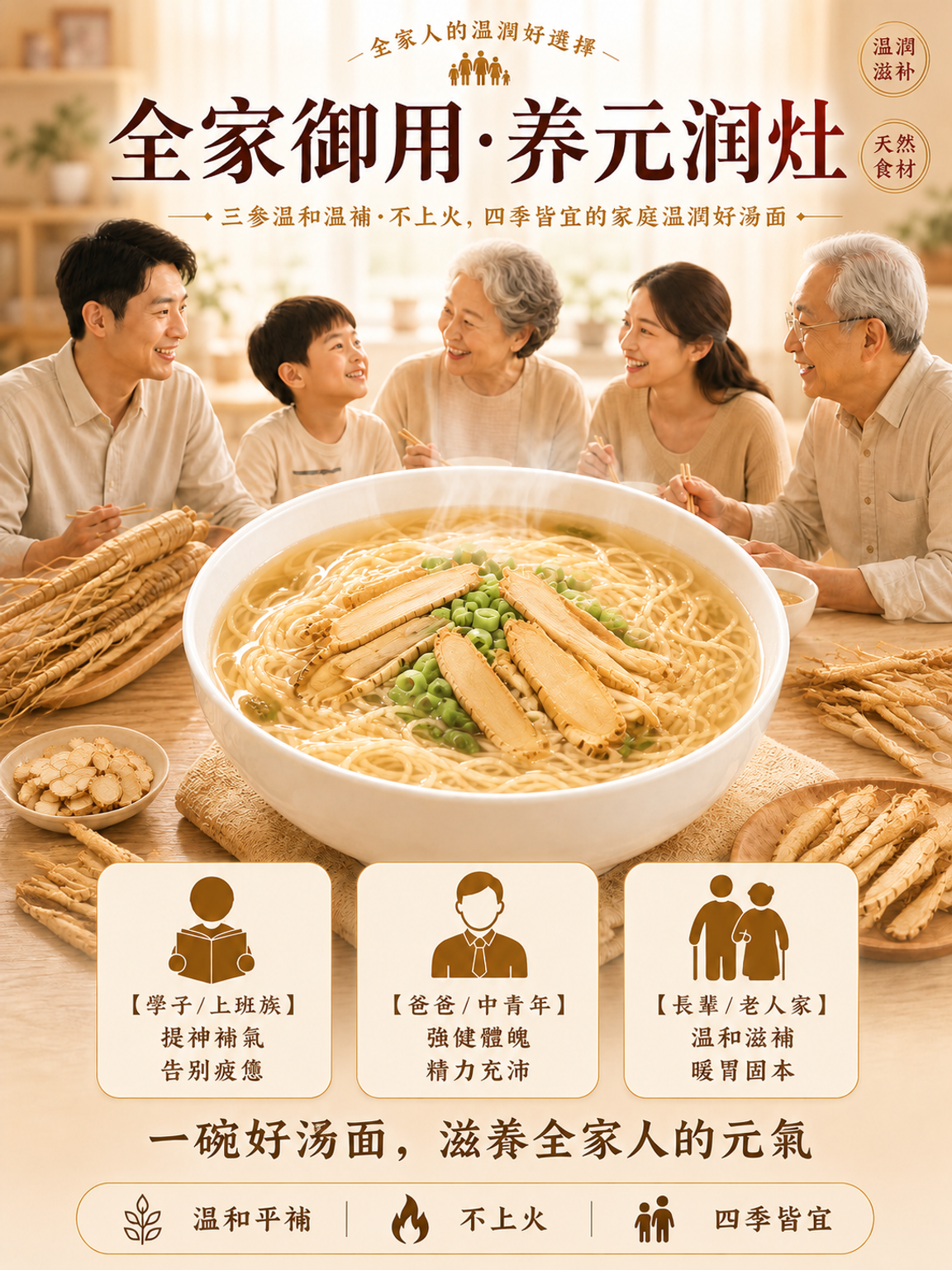 【元氣三參】黃耆黨參西洋參線面
