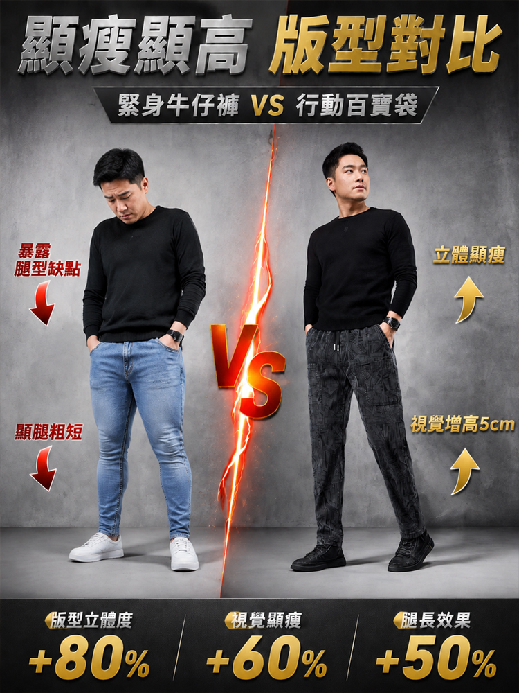 多口袋彈性男士休閒褲