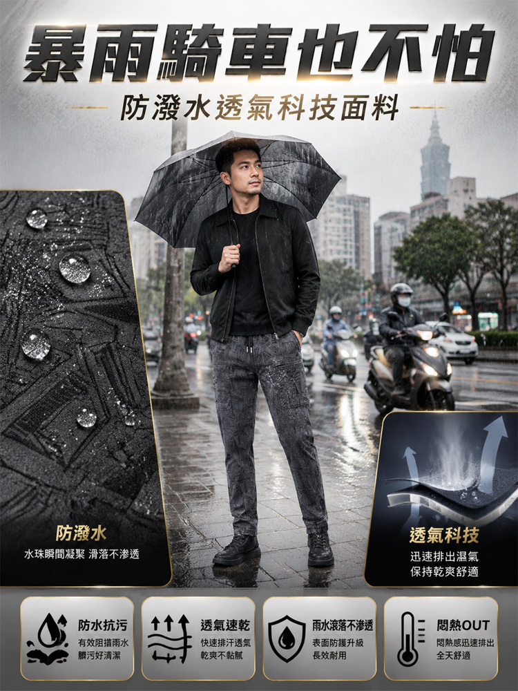 多口袋彈性男士休閒褲