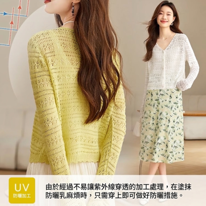 SL-v领镂空针织衫