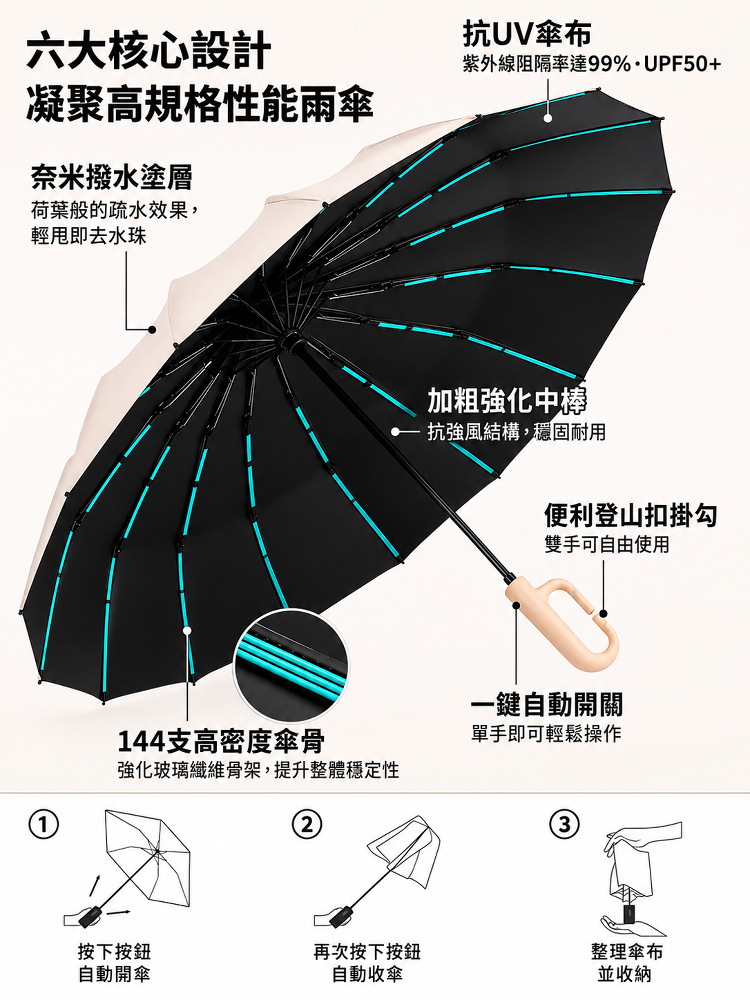 環扣全自動雨傘防曬太陽傘晴雨兩用