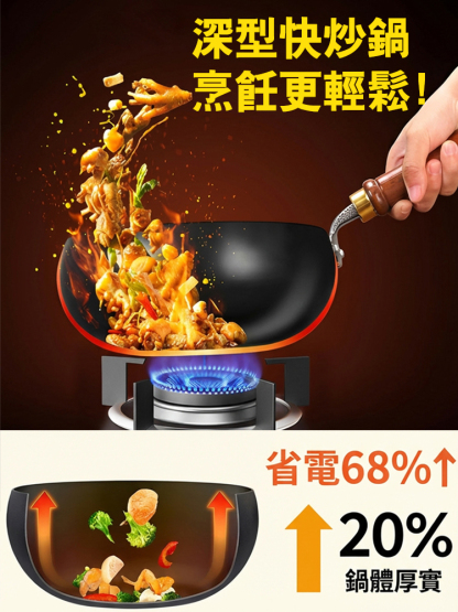 【臺日技術合作】窒化鐵・極輕量中華炒鍋（1.3kg手腕救星/物理不沾/附可視鍋蓋）