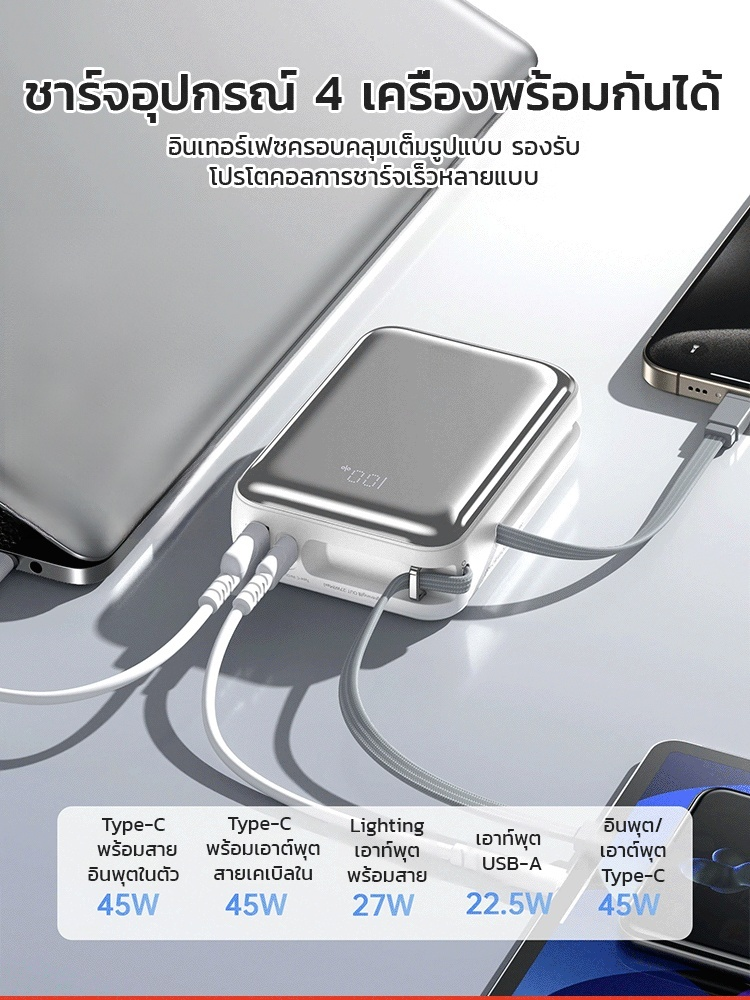 🔋พาวเวอร์แบงค์ 3-in-1 ชาร์จเร็วด้วยแม่เหล็ก | ความจุสูง 20000mAh | ชาร์จเร็ว 45W