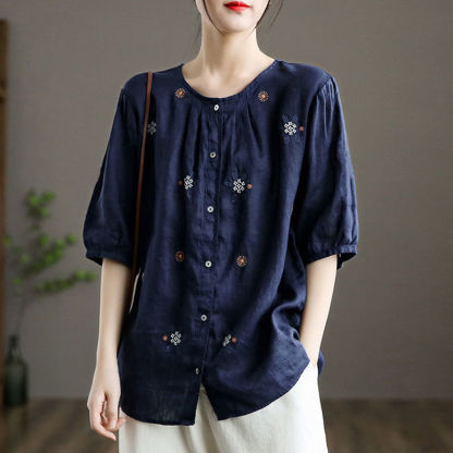 เสื้อแขนสั้นแขนบอลลูน ปักลายวินเทจ