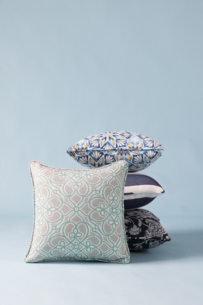 Hinata Olifen Fabric Cushion Cover, Aqua Lattice