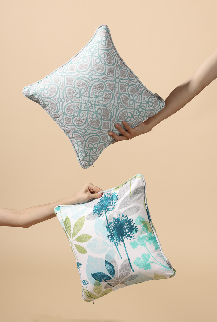 Hinata Olifen Fabric Cushion Cover, Aqua Lattice