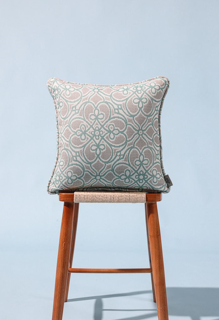 Hinata Olifen Fabric Cushion Cover, Aqua Lattice