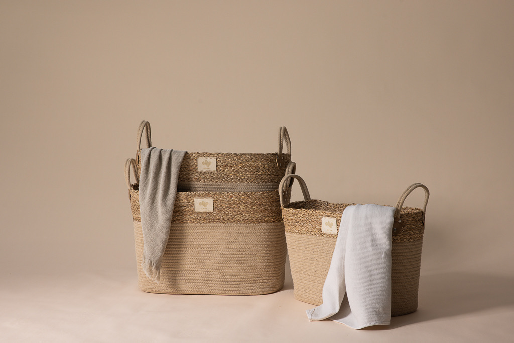 Freya Rope Basket with Handles, Camel