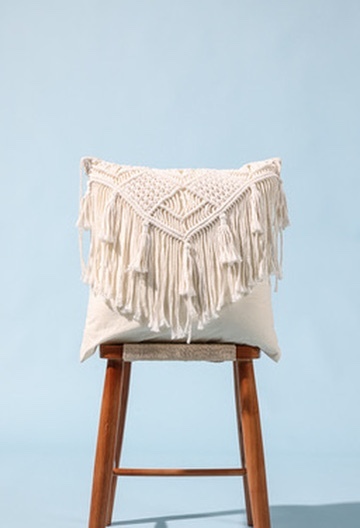 Agatha  Hand Knitting Cushion Cover, Triangular Tassels Style