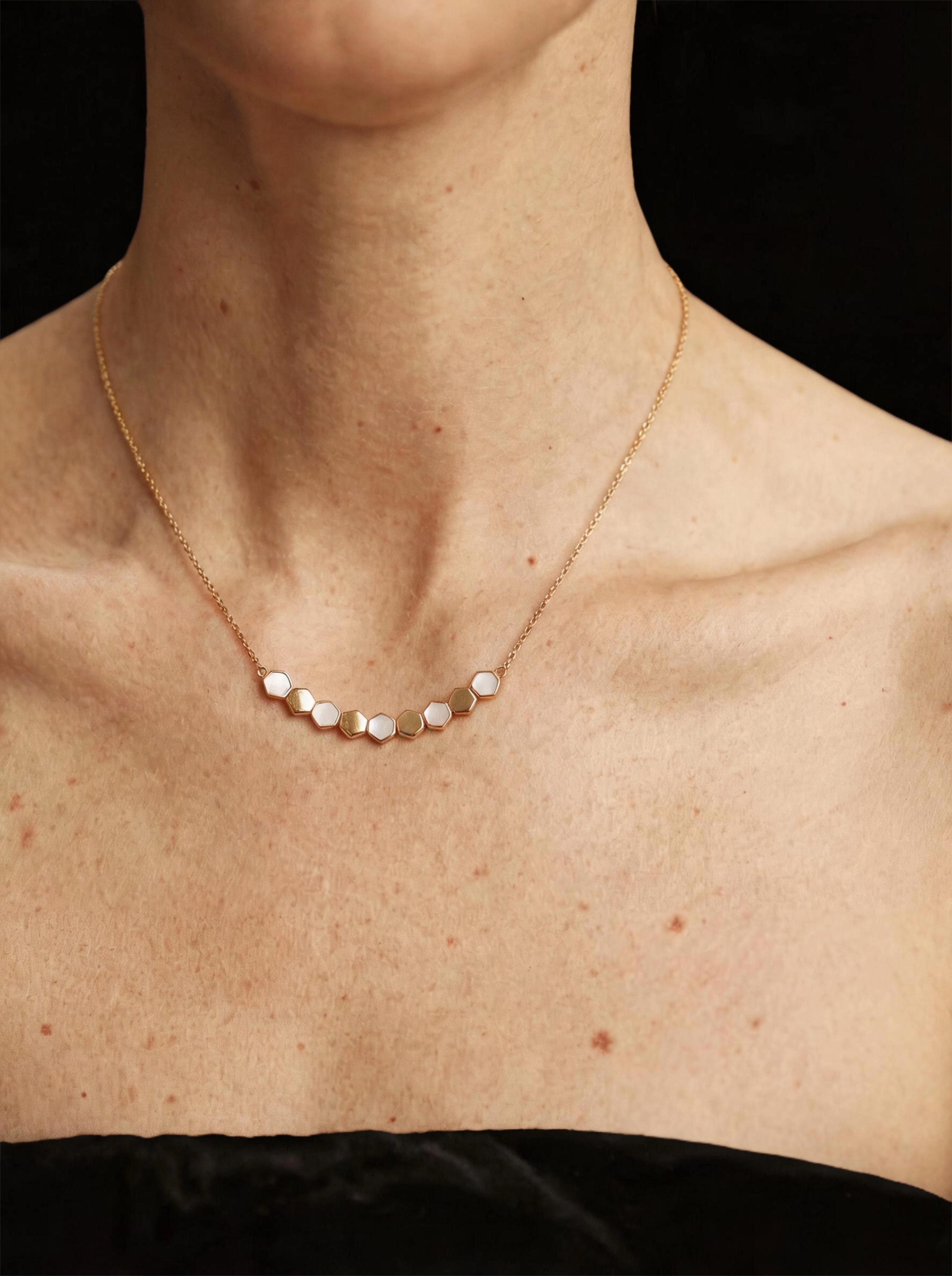 Gold Honeycomb Mother-of-Pearl Necklace