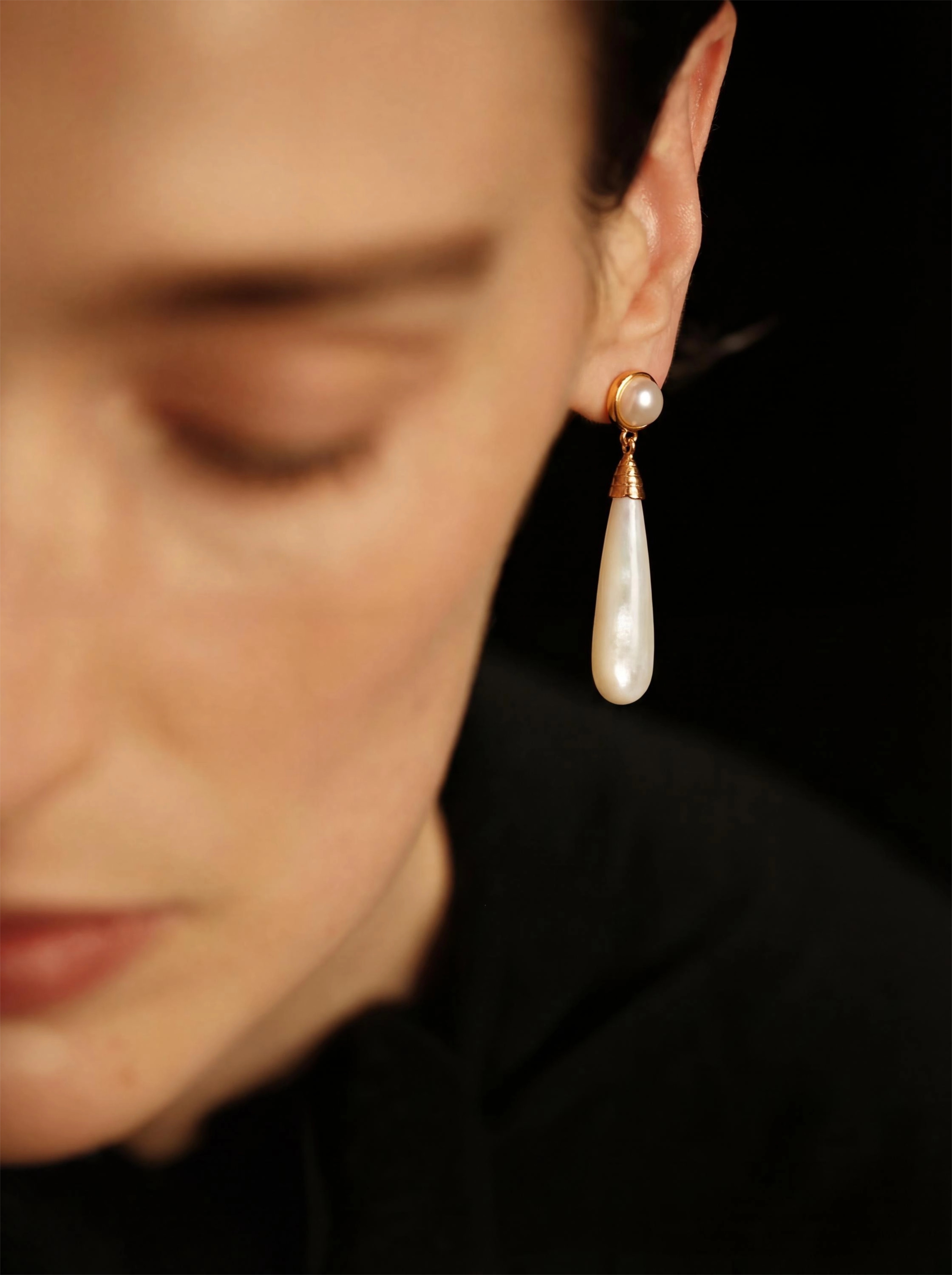 Gold Mother of Pearl Drop Earrings