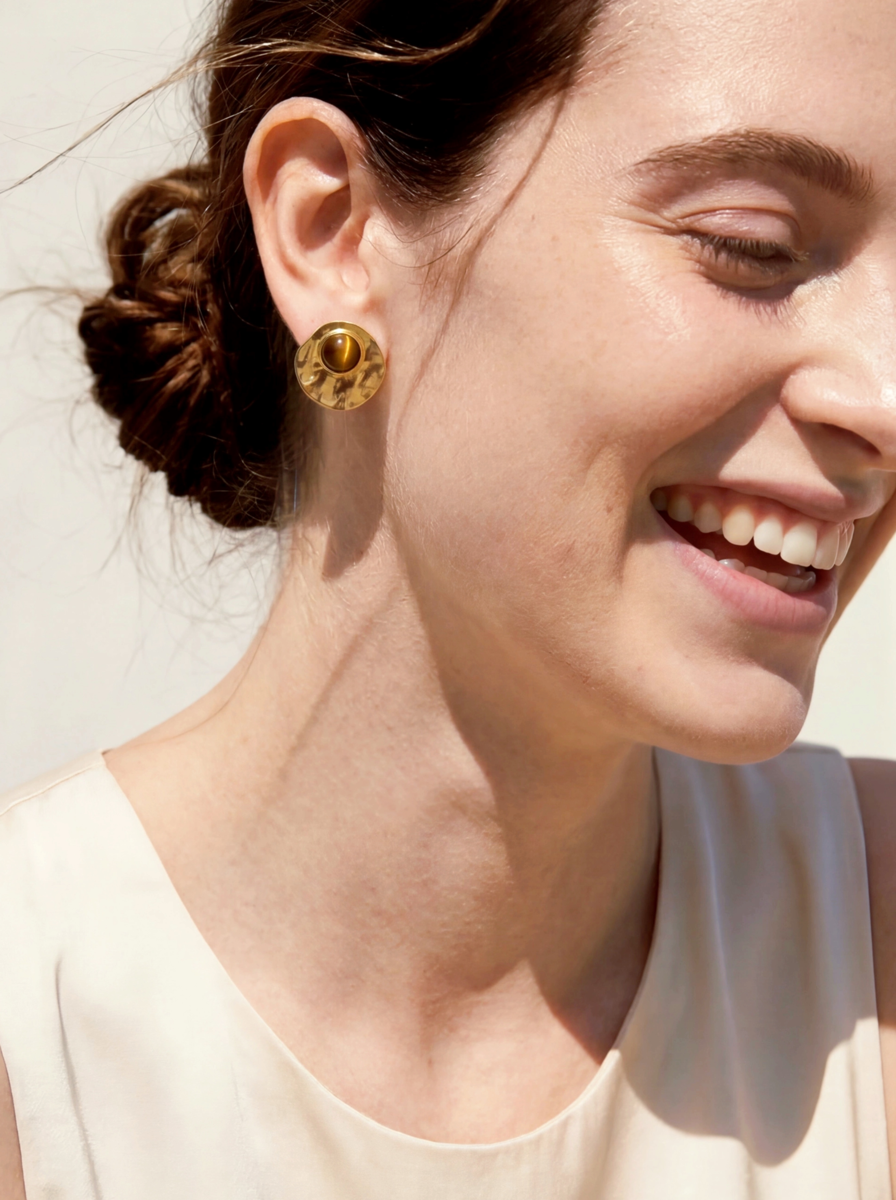 Signature | Gold Stud Jacket Earrings - Tiger’s eye