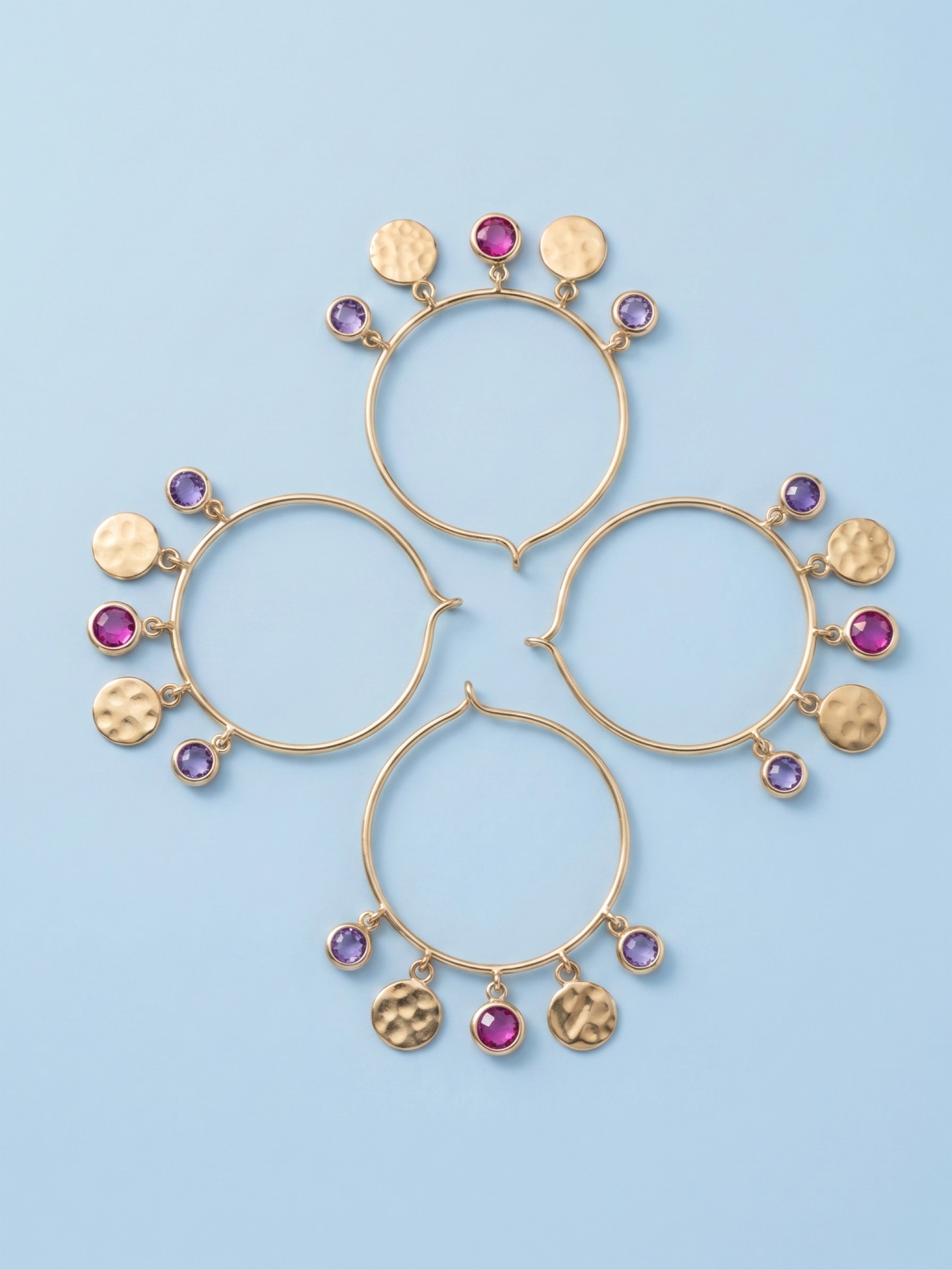 Multi-Color French Moissanite Boucle Hoops