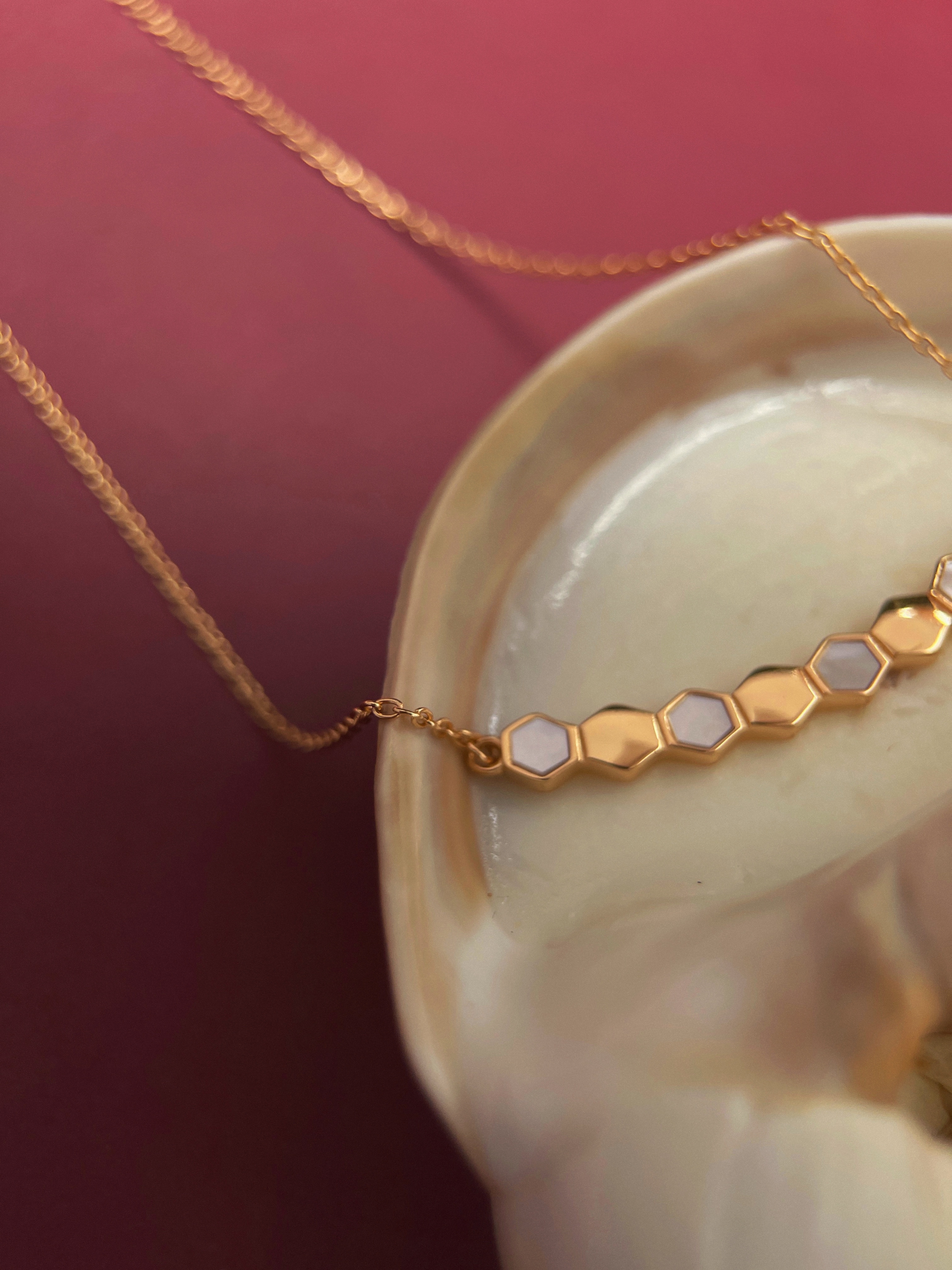 Gold Honeycomb Mother-of-Pearl Necklace