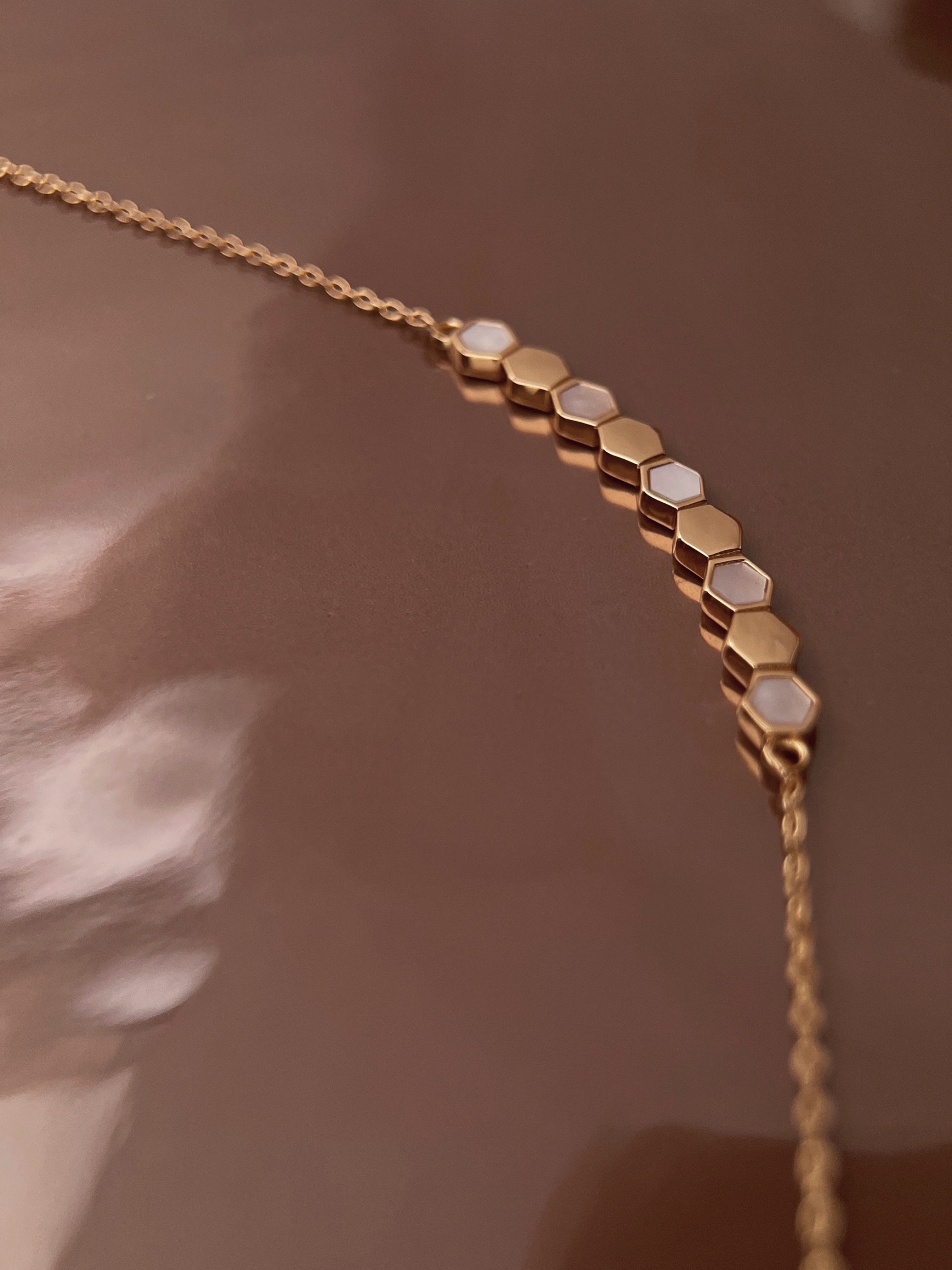 Gold Honeycomb Mother-of-Pearl Necklace