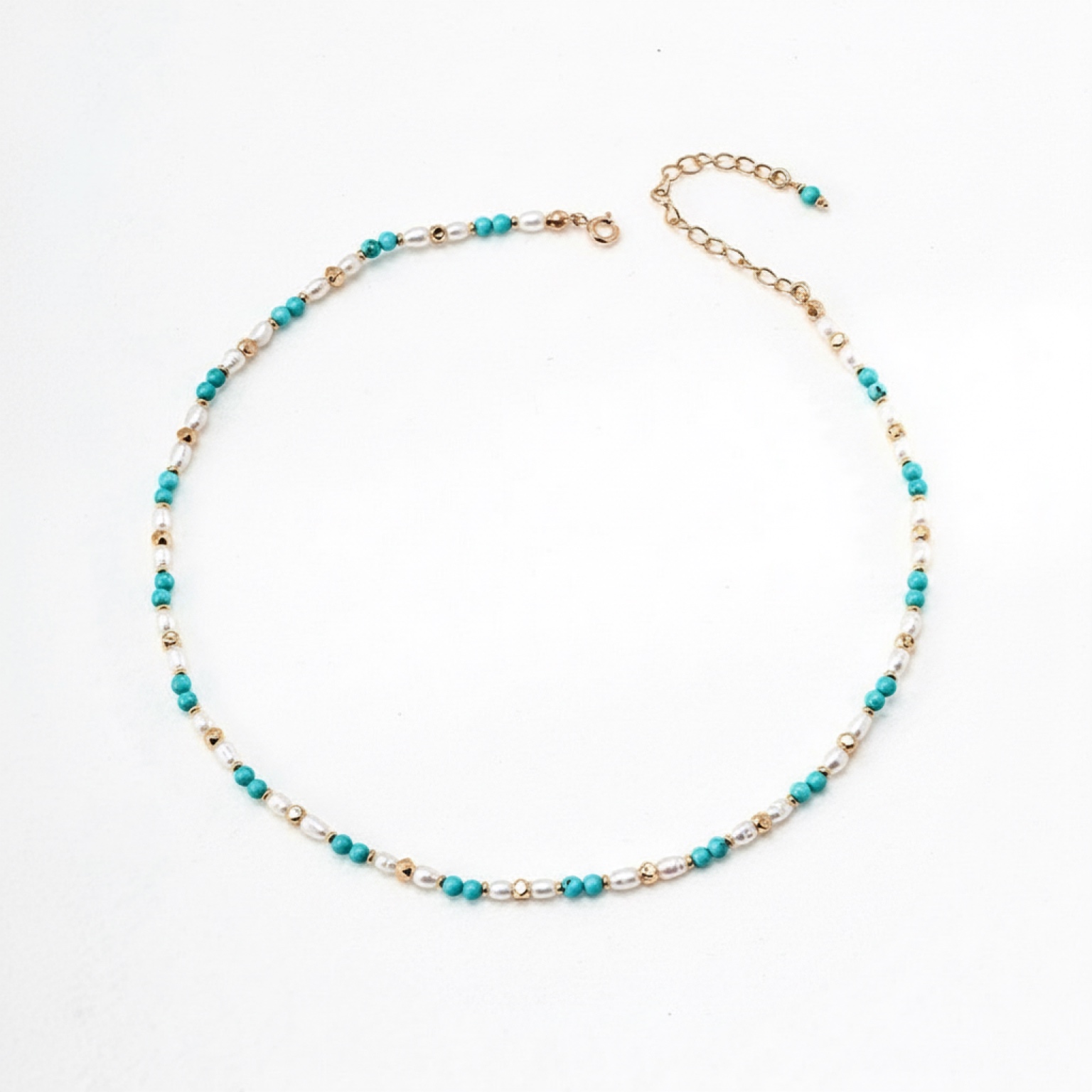 Aqua Hymn | Turquoise Necklace with Pearl and Gold