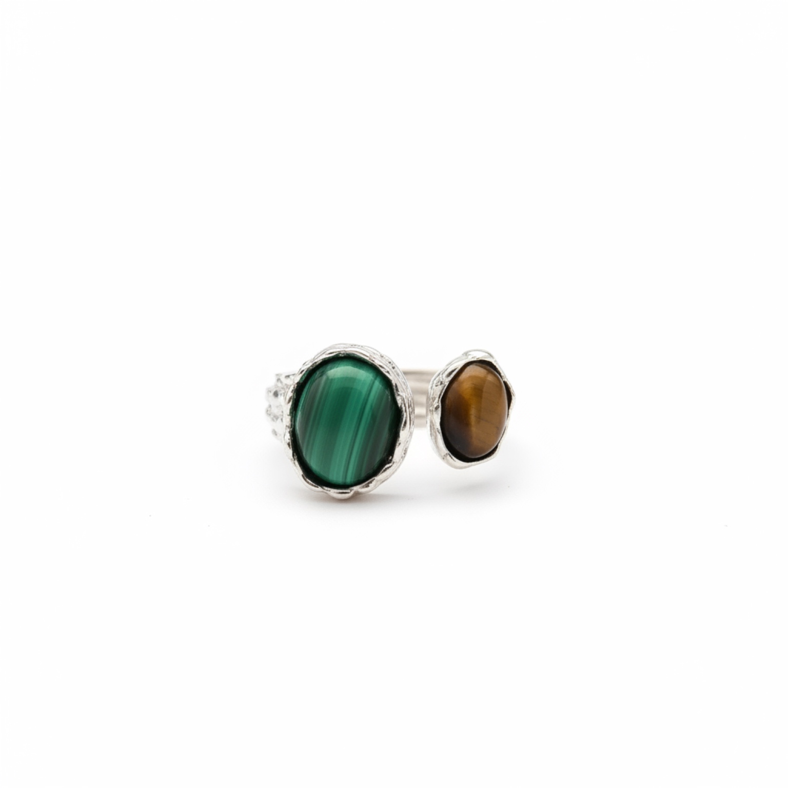 Duel of Insight | Silver Ring Tiger's Eye & Malachite Double Gemstone