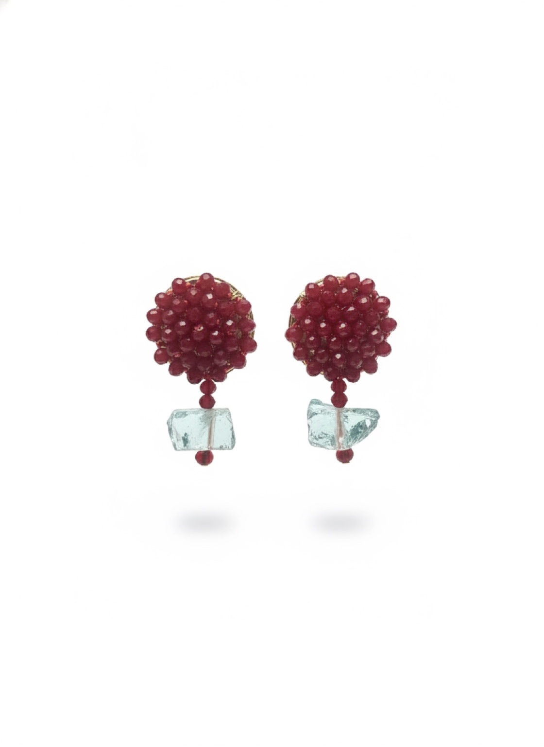 Red Millet Beads and Blue Ice Ore Earrings