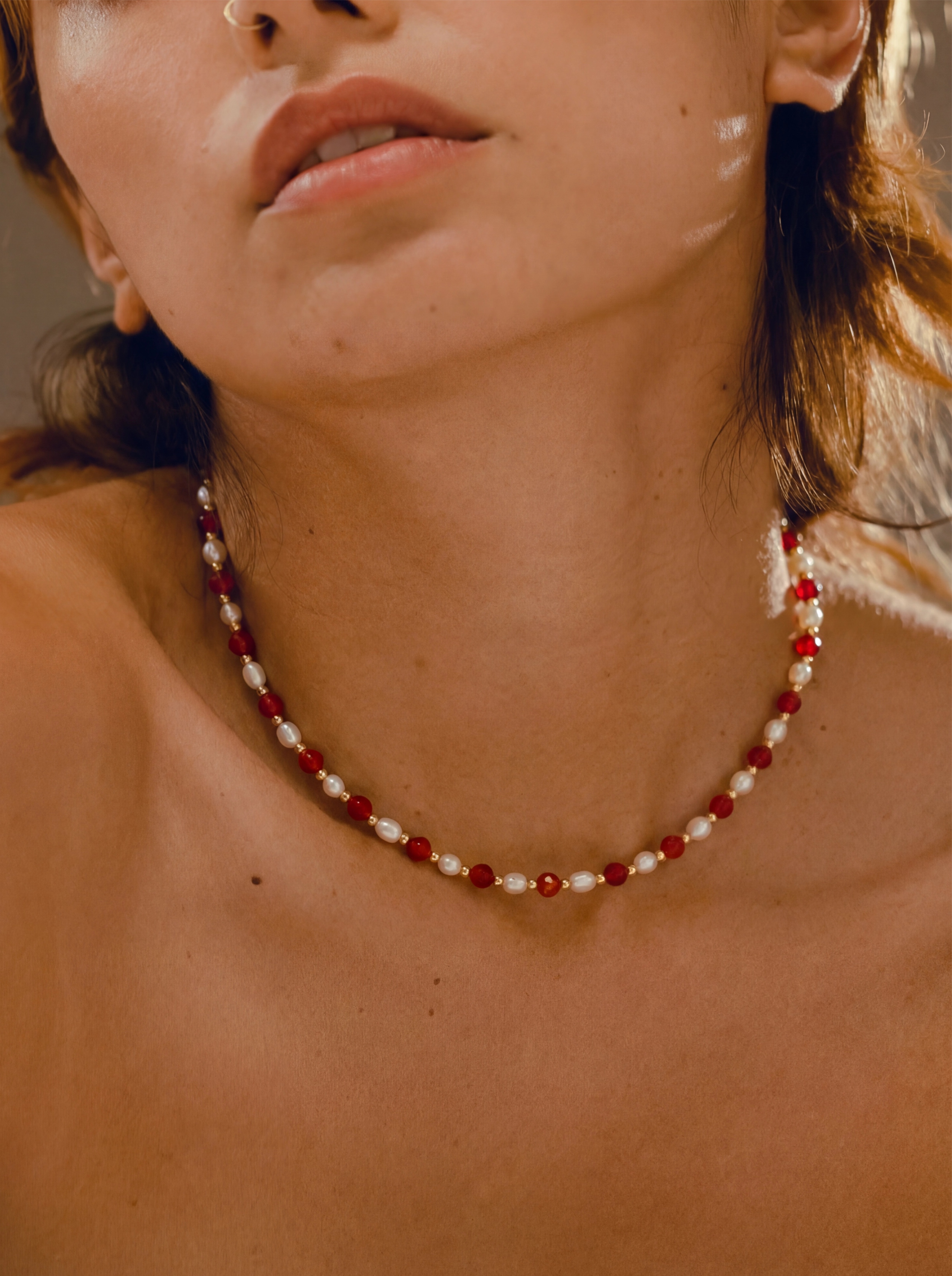 Red Gemstone Pearl Necklace