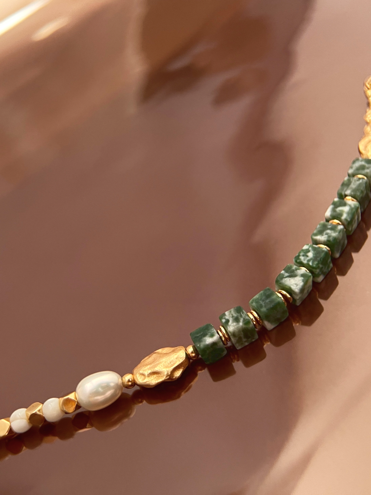 Pilgrim Trace | Gold Bracelet with Jade and Pearl