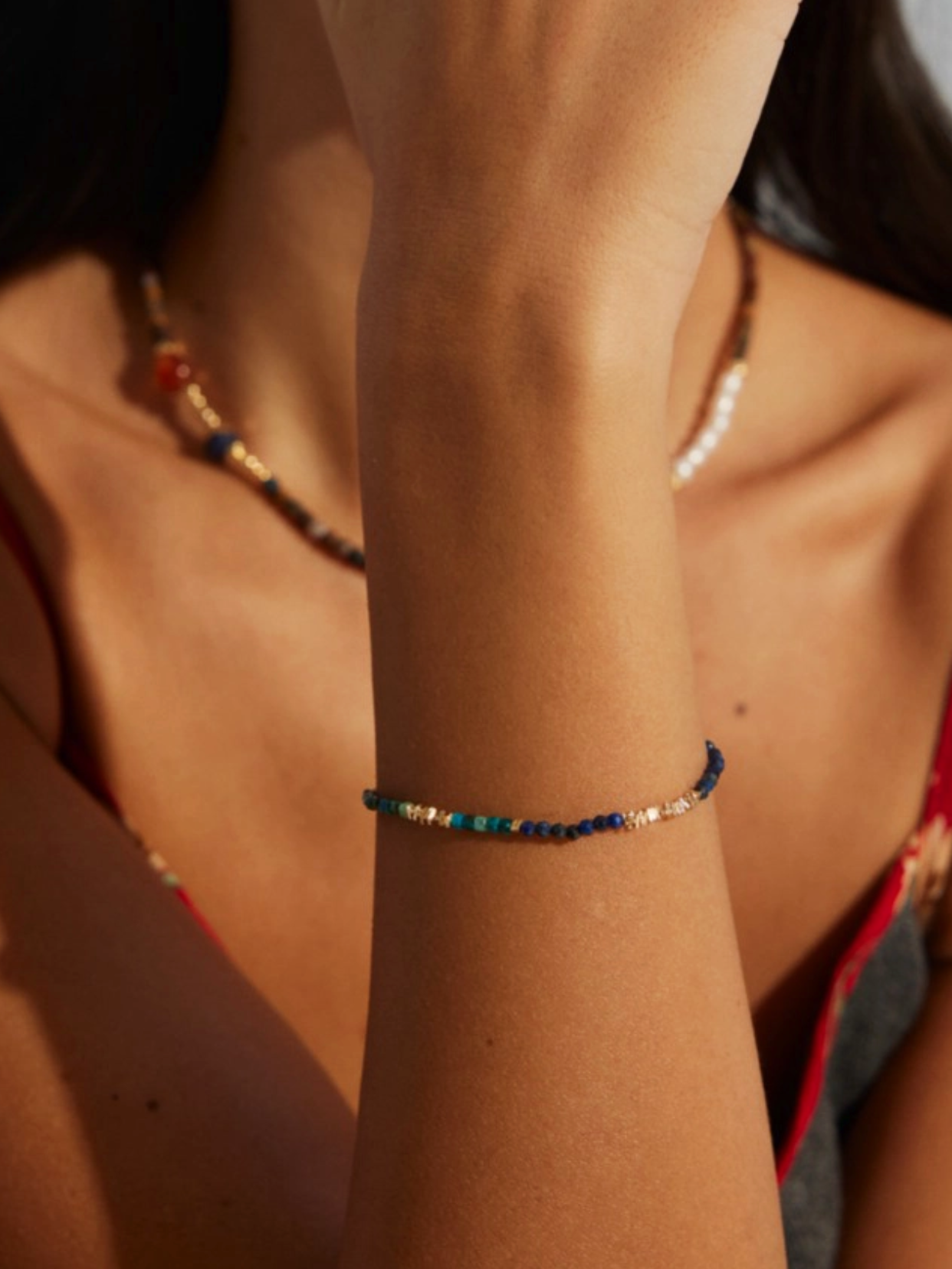 Whispering Tide | Thin Lazuli Gold Beaded Bracelet