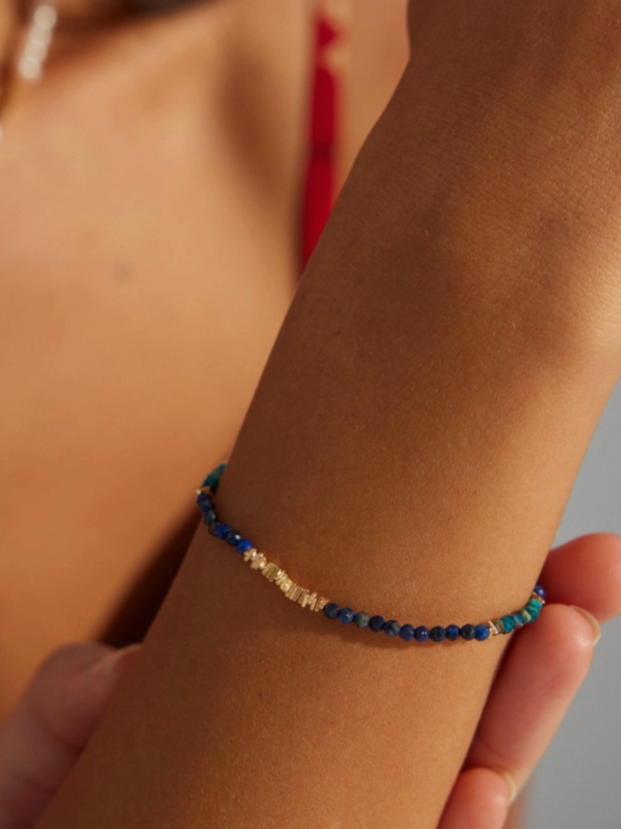 Whispering Tide | Thin Lazuli Gold Beaded Bracelet