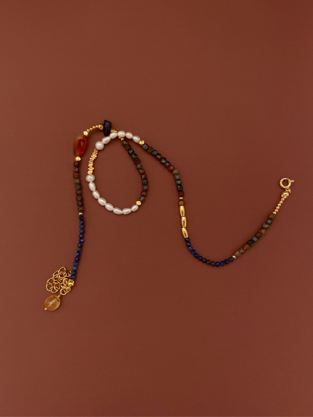 Boundless Vein| Multi Gemstone Necklace with Pearl