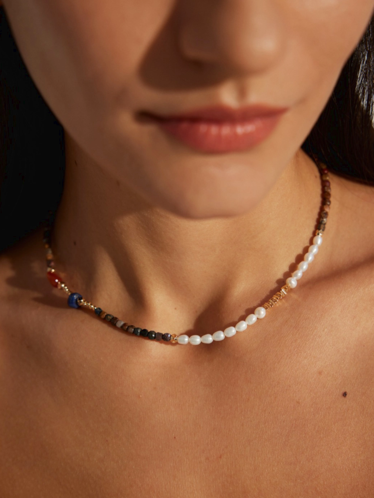 Boundless Vein| Multi Gemstone Necklace with Pearl