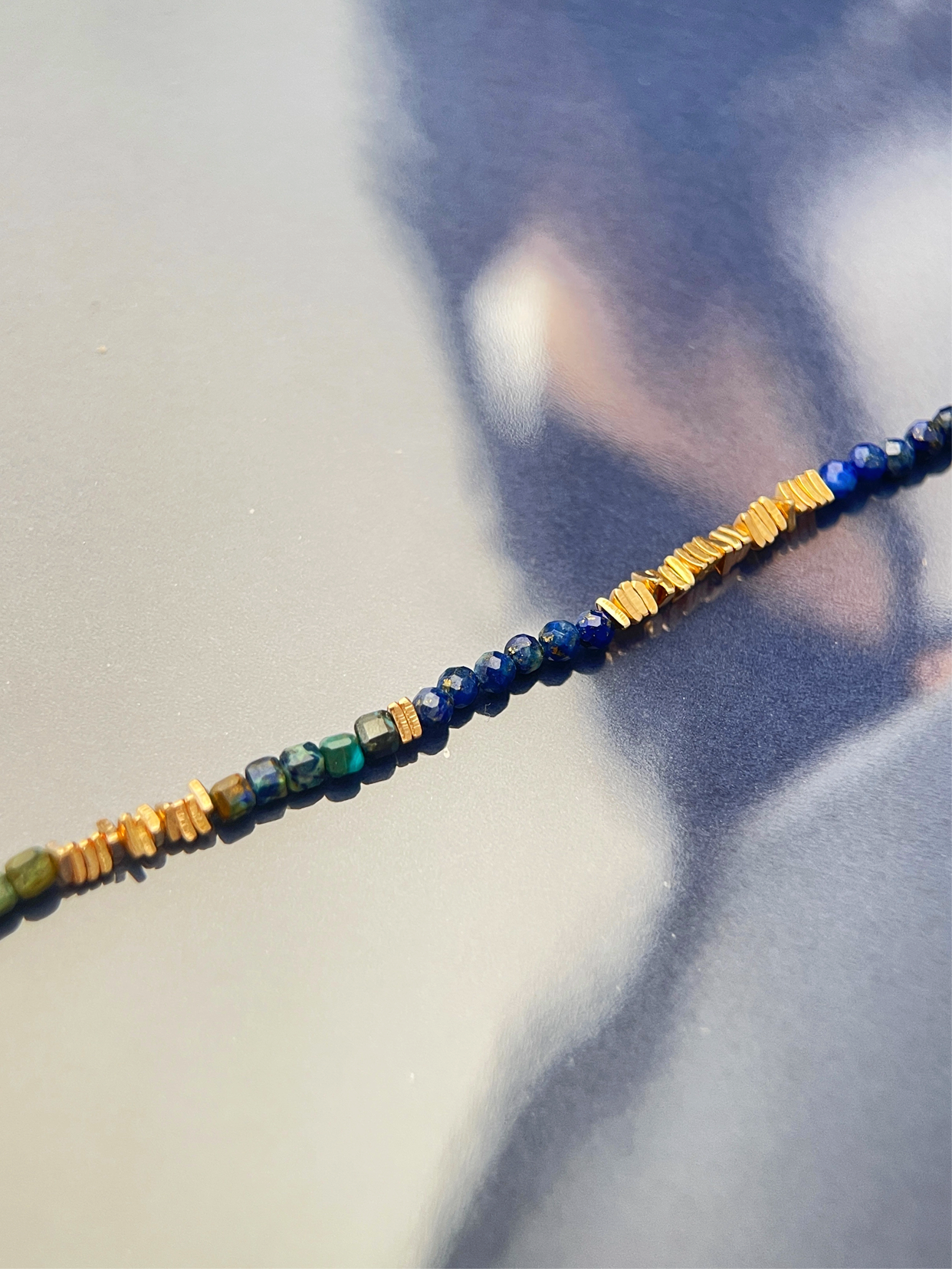 Whispering Tide | Thin Lazuli Gold Beaded Bracelet