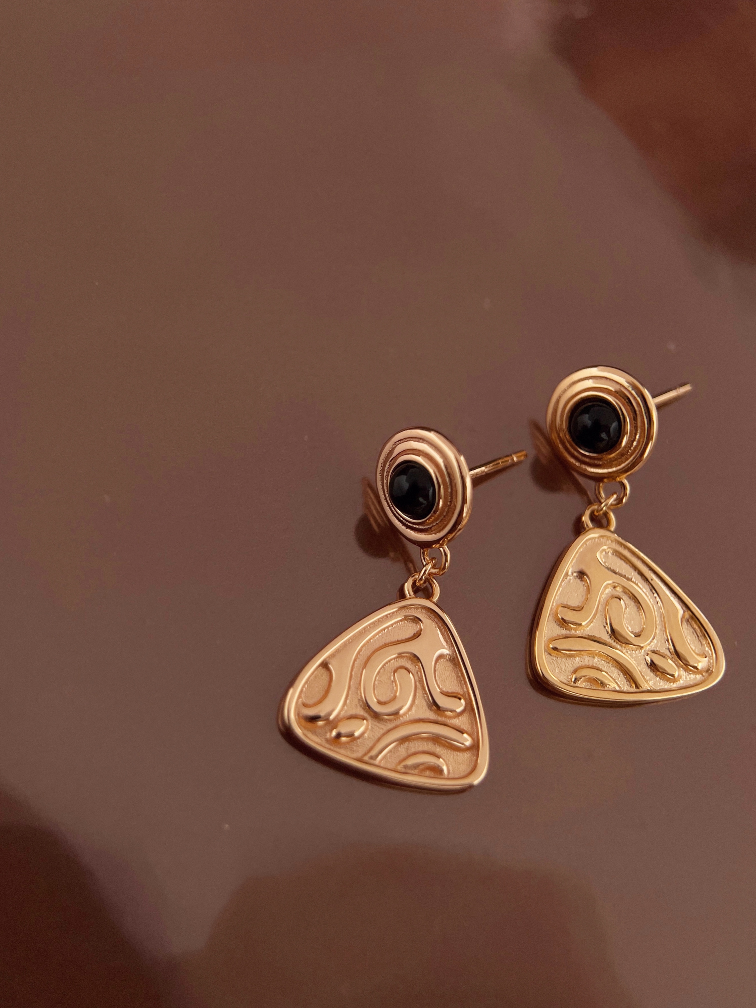 Black Agate Triangle Earrings