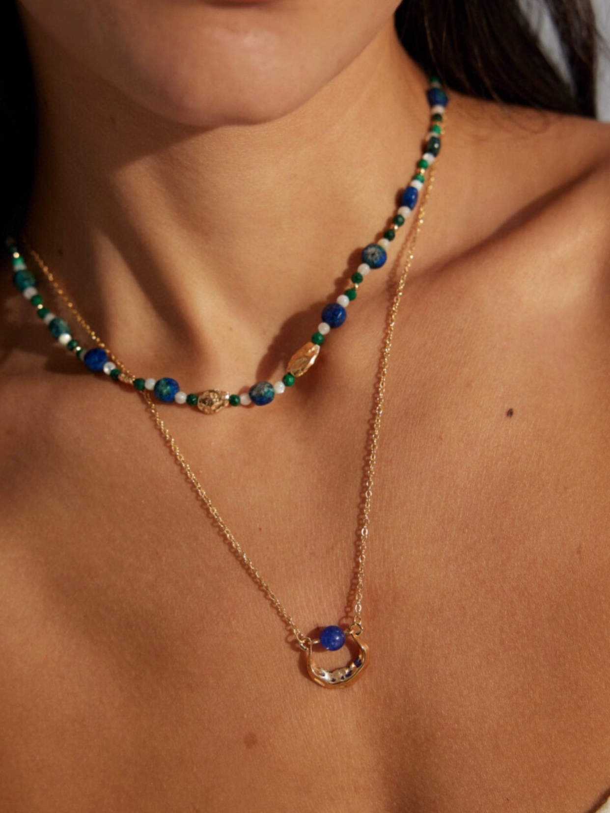 Gold Chain Necklace with Lazuli