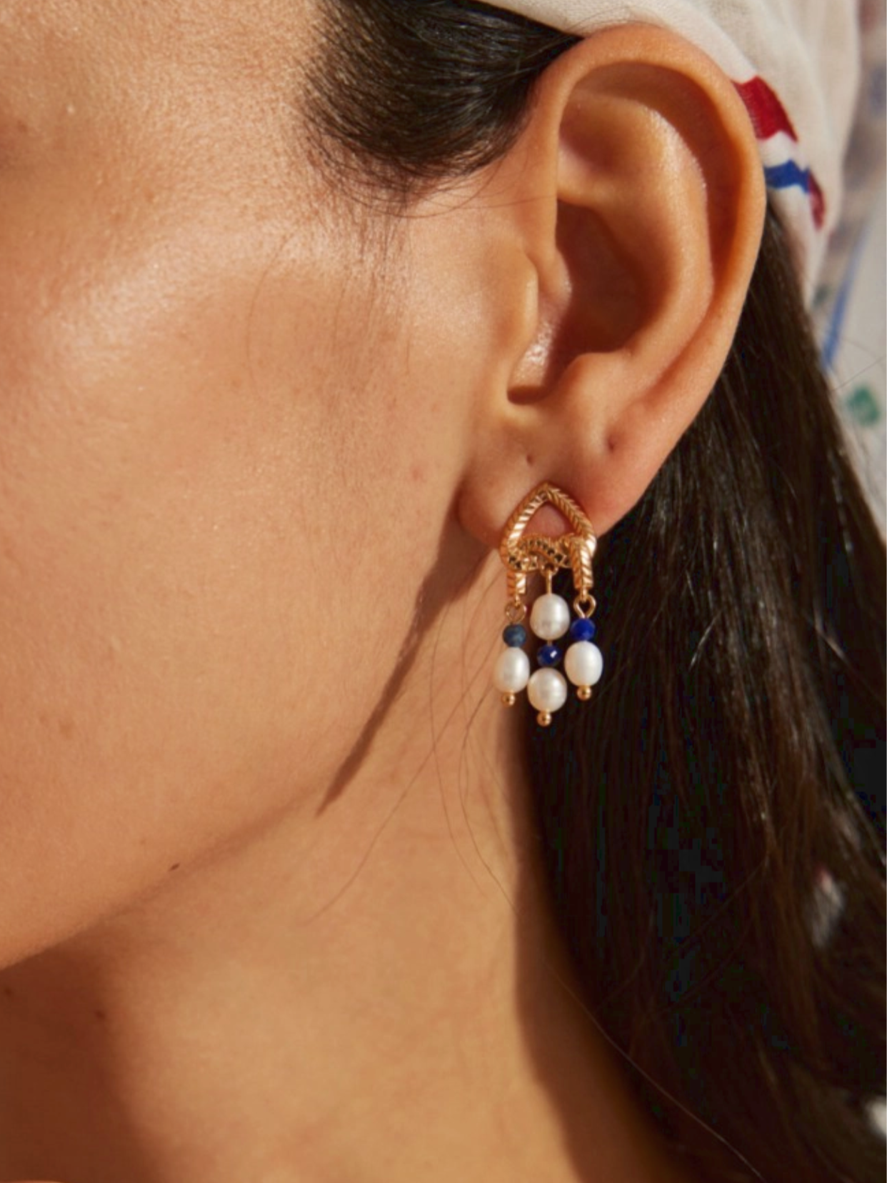 Porta Caeli | Dangle Gold Earrings with Lazuli and Pearls