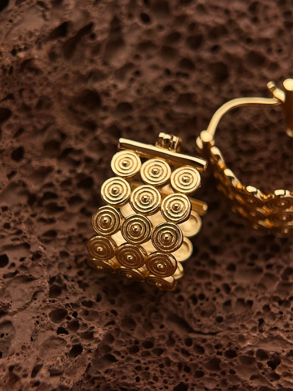 Gold Hoop Earrings with Geometric Pattern