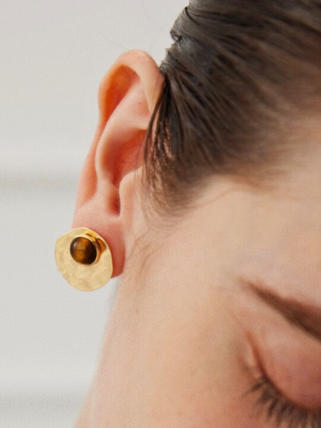 Gold Stud Jacket Earrings - Tiger’s eye
