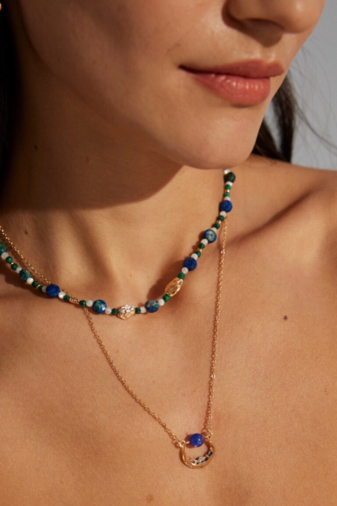 Gold Chain Necklace with Lazuli