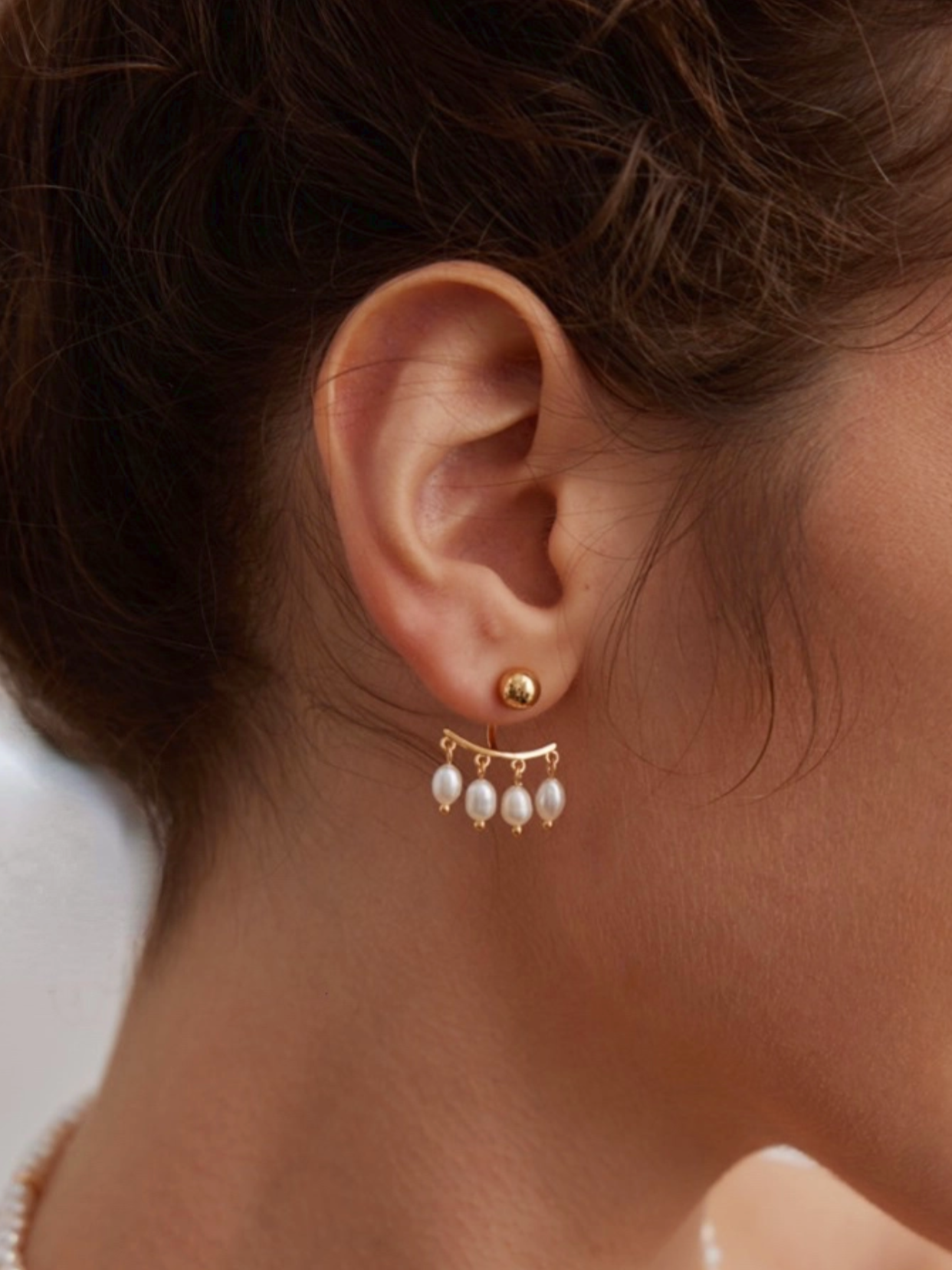 Lunar Whisper | Stud Earrings with Hanging Pearls