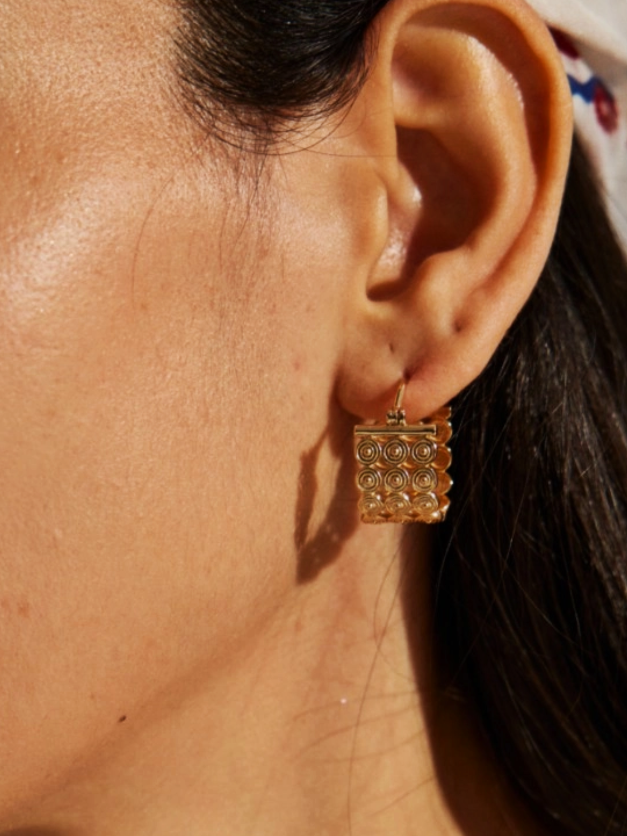 Gold Hoop Earrings with Geometric Pattern